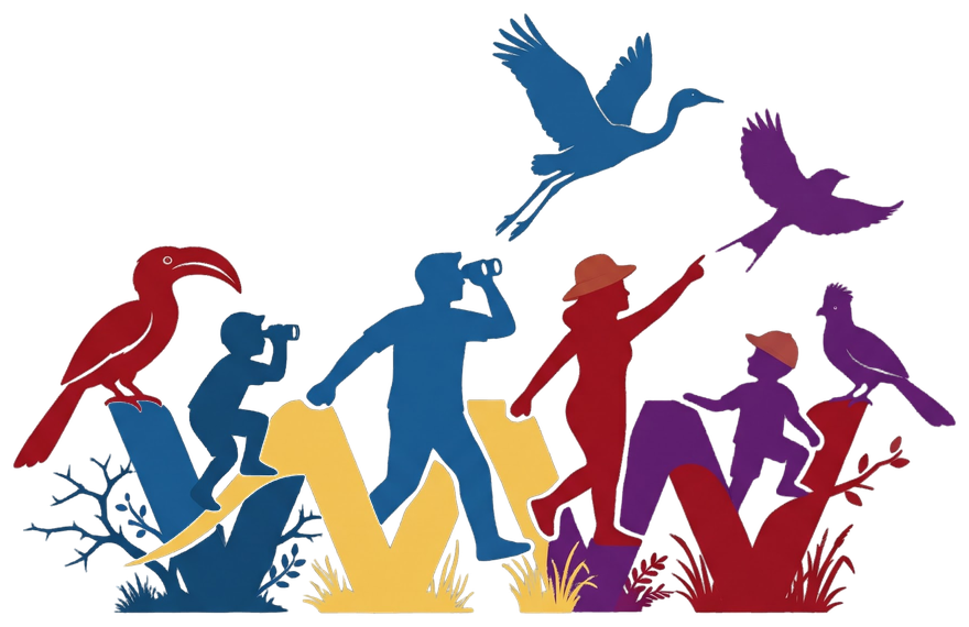 WW birding logo: a family watching birds